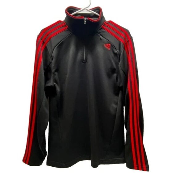 Adidas Performance 1/4 Zip Jacket Men's Small Black Red 3 Stripe Shoulder Pocket - Picture 1 of 11